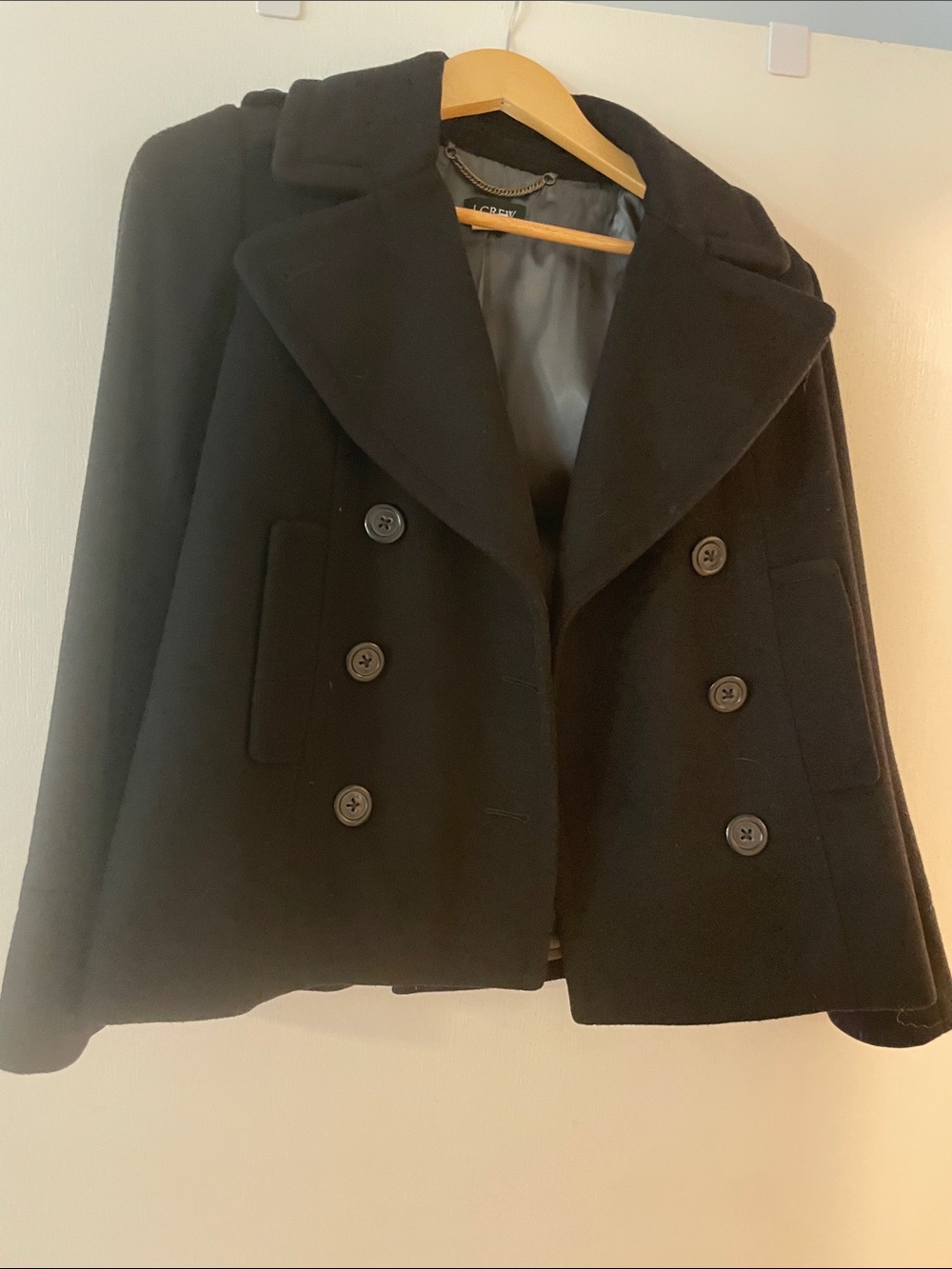 J. Crew Black Wool Coat with Chain Hanger Detail - Picture 1 of 4